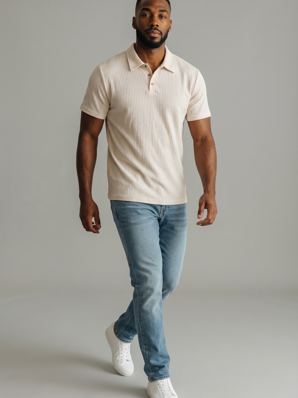 Men's Short Sleeve Polo in Light Cream
